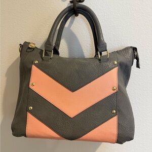 Steve Madden Gray and Pink Satchel with Chevron Design